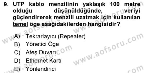 Ağ Yönetimi Ve Bilgi Güvenliği Dersi 2025 - 2026 Yılı (Vize) Ara Sınav Soruları 9. Soru