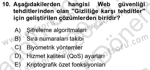 Ağ Yönetimi Ve Bilgi Güvenliği Dersi 2025 - 2026 Yılı (Final) Dönem Sonu Sınav Soruları 10. Soru