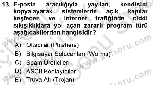 Ağ Yönetimi Ve Bilgi Güvenliği Dersi 2025 - 2026 Yılı (Final) Dönem Sonu Sınav Soruları 13. Soru