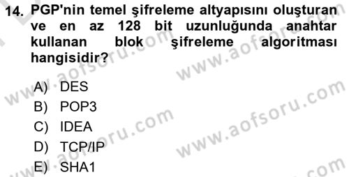 Ağ Yönetimi Ve Bilgi Güvenliği Dersi 2025 - 2026 Yılı (Final) Dönem Sonu Sınav Soruları 14. Soru