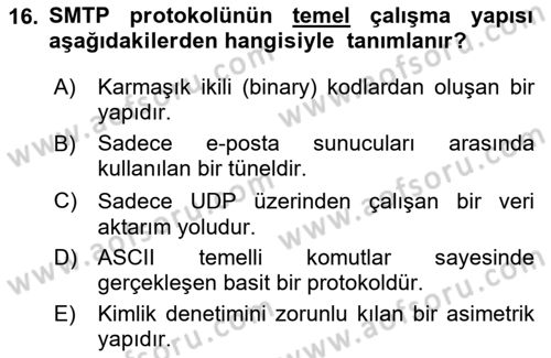Ağ Yönetimi Ve Bilgi Güvenliği Dersi 2025 - 2026 Yılı (Final) Dönem Sonu Sınav Soruları 16. Soru