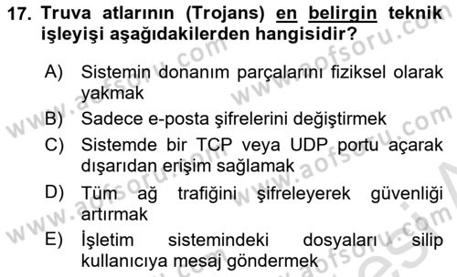 Ağ Yönetimi Ve Bilgi Güvenliği Dersi 2025 - 2026 Yılı (Final) Dönem Sonu Sınav Soruları 17. Soru
