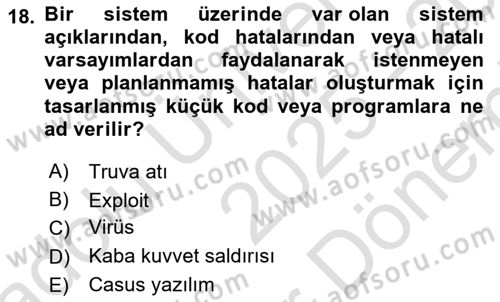Ağ Yönetimi Ve Bilgi Güvenliği Dersi 2025 - 2026 Yılı (Final) Dönem Sonu Sınav Soruları 18. Soru