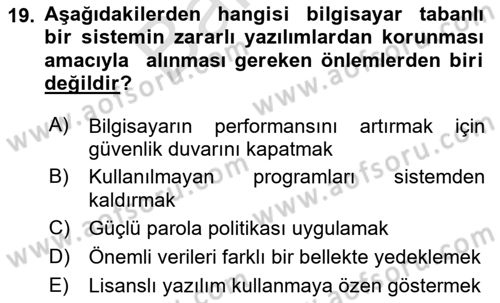 Ağ Yönetimi Ve Bilgi Güvenliği Dersi 2025 - 2026 Yılı (Final) Dönem Sonu Sınav Soruları 19. Soru