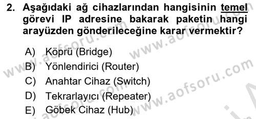 Ağ Yönetimi Ve Bilgi Güvenliği Dersi 2025 - 2026 Yılı (Final) Dönem Sonu Sınav Soruları 2. Soru
