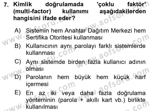 Ağ Yönetimi Ve Bilgi Güvenliği Dersi 2025 - 2026 Yılı (Final) Dönem Sonu Sınav Soruları 7. Soru