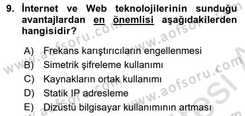 Ağ Yönetimi Ve Bilgi Güvenliği Dersi 2025 - 2026 Yılı (Final) Dönem Sonu Sınav Soruları 9. Soru