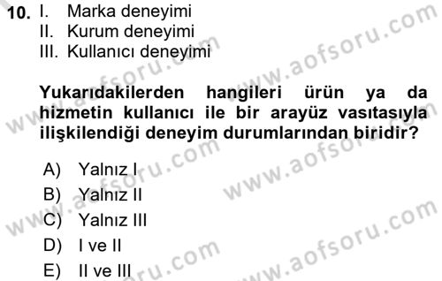 Kullanıcı Deneyimi Tasarımı Dersi Ara Sınavı Deneme Sınav Soruları 10. Soru