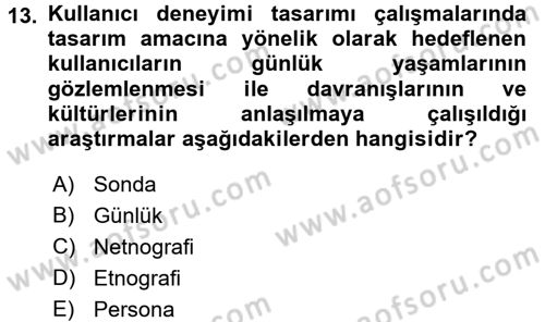 Kullanıcı Deneyimi Tasarımı Dersi Ara Sınavı Deneme Sınav Soruları 13. Soru