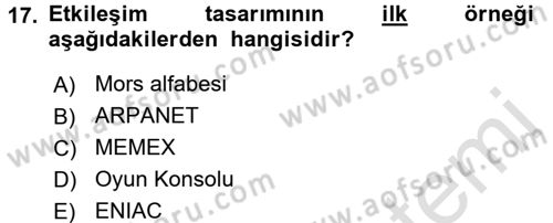 Kullanıcı Deneyimi Tasarımı Dersi Ara Sınavı Deneme Sınav Soruları 17. Soru