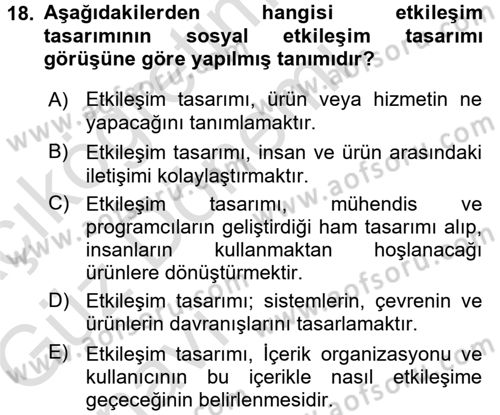 Kullanıcı Deneyimi Tasarımı Dersi Ara Sınavı Deneme Sınav Soruları 18. Soru