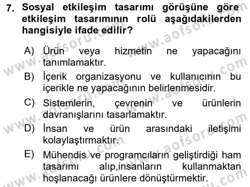 Kullanıcı Deneyimi Tasarımı Dersi 2017 - 2018 Yılı 3 Ders Sınav Soruları 7. Soru