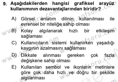 Kullanıcı Deneyimi Tasarımı Dersi 2017 - 2018 Yılı 3 Ders Sınav Soruları 9. Soru