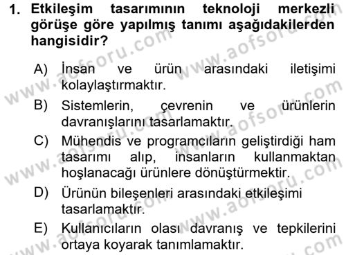 Kullanıcı Deneyimi Tasarımı Dersi Ara Sınavı Deneme Sınav Soruları 1. Soru