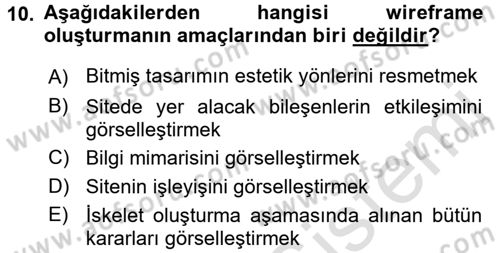 Kullanıcı Deneyimi Tasarımı Dersi Ara Sınavı Deneme Sınav Soruları 10. Soru