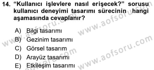 Kullanıcı Deneyimi Tasarımı Dersi Ara Sınavı Deneme Sınav Soruları 14. Soru