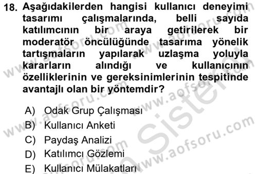Kullanıcı Deneyimi Tasarımı Dersi Ara Sınavı Deneme Sınav Soruları 18. Soru