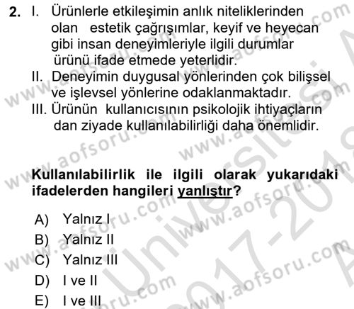 Kullanıcı Deneyimi Tasarımı Dersi Ara Sınavı Deneme Sınav Soruları 2. Soru