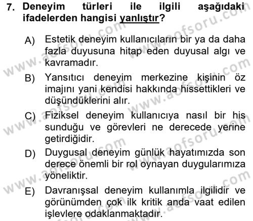 Kullanıcı Deneyimi Tasarımı Dersi Ara Sınavı Deneme Sınav Soruları 7. Soru