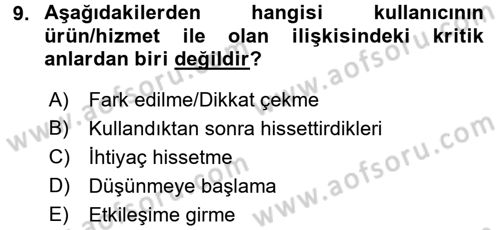 Kullanıcı Deneyimi Tasarımı Dersi Ara Sınavı Deneme Sınav Soruları 9. Soru