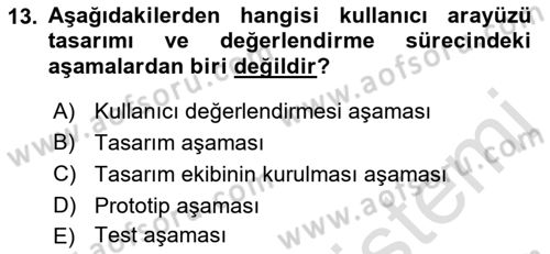 Kullanıcı Deneyimi Tasarımı Dersi 2018 - 2019 Yılı 3 Ders Sınav Soruları 13. Soru