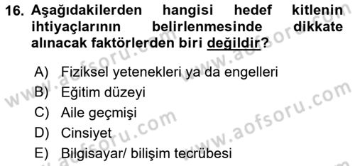 Kullanıcı Deneyimi Tasarımı Dersi 2018 - 2019 Yılı 3 Ders Sınav Soruları 16. Soru