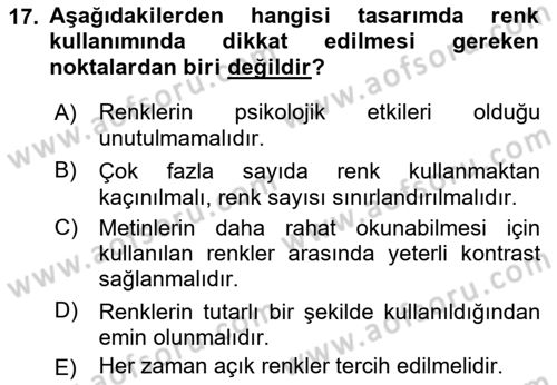 Kullanıcı Deneyimi Tasarımı Dersi 2018 - 2019 Yılı 3 Ders Sınav Soruları 17. Soru