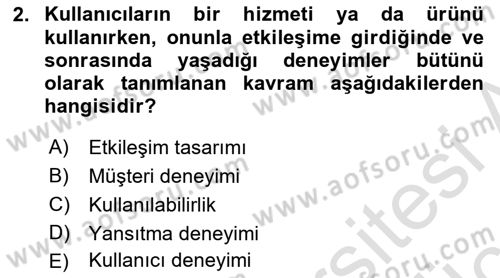 Kullanıcı Deneyimi Tasarımı Dersi 2018 - 2019 Yılı 3 Ders Sınav Soruları 2. Soru