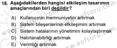 Kullanıcı Deneyimi Tasarımı Dersi Ara Sınavı Deneme Sınav Soruları 18. Soru