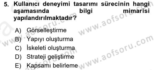 Kullanıcı Deneyimi Tasarımı Dersi Ara Sınavı Deneme Sınav Soruları 5. Soru