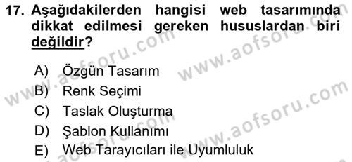 Kullanıcı Deneyimi Tasarımı Dersi 2018 - 2019 Yılı (Final) Dönem Sonu Sınavı 17. Soru