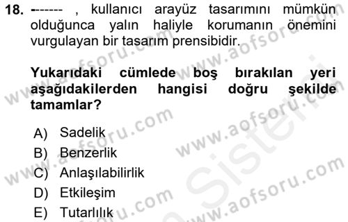 Kullanıcı Deneyimi Tasarımı Dersi 2018 - 2019 Yılı (Final) Dönem Sonu Sınavı 18. Soru