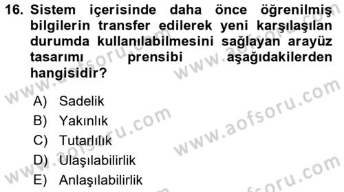 Kullanıcı Deneyimi Tasarımı Dersi 2018 - 2019 Yılı Yaz Okulu Sınav Soruları 16. Soru