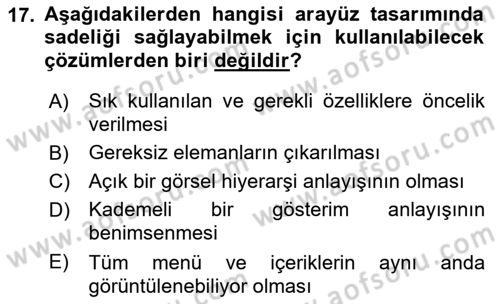 Kullanıcı Deneyimi Tasarımı Dersi 2018 - 2019 Yılı Yaz Okulu Sınav Soruları 17. Soru