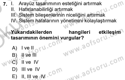 Kullanıcı Deneyimi Tasarımı Dersi 2018 - 2019 Yılı Yaz Okulu Sınav Soruları 7. Soru