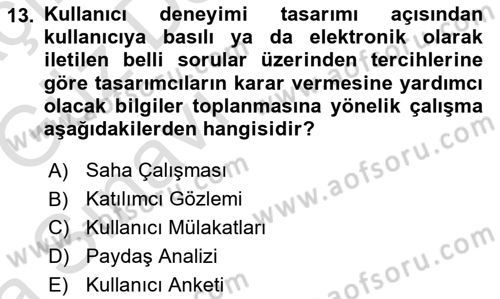 Kullanıcı Deneyimi Tasarımı Dersi 2019 - 2020 Yılı (Vize) Ara Sınav Soruları 13. Soru
