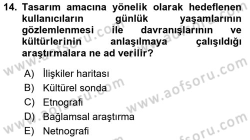 Kullanıcı Deneyimi Tasarımı Dersi Ara Sınavı Deneme Sınav Soruları 14. Soru
