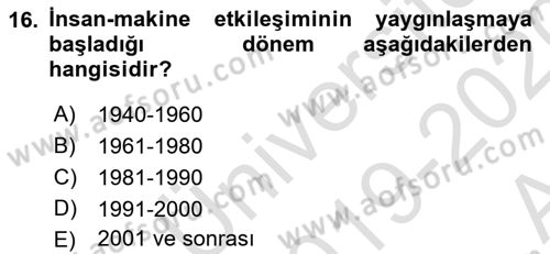 Kullanıcı Deneyimi Tasarımı Dersi 2019 - 2020 Yılı (Vize) Ara Sınav Soruları 16. Soru