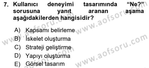 Kullanıcı Deneyimi Tasarımı Dersi 2019 - 2020 Yılı (Vize) Ara Sınav Soruları 7. Soru