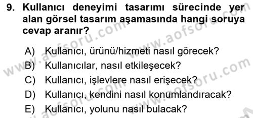 Kullanıcı Deneyimi Tasarımı Dersi Ara Sınavı Deneme Sınav Soruları 9. Soru