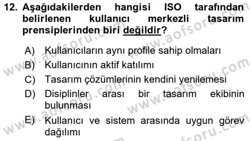Kullanıcı Deneyimi Tasarımı Dersi 2019 - 2020 Yılı (Final) Dönem Sonu Sınav Soruları 12. Soru