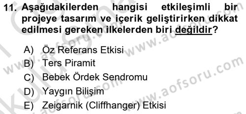 Kullanıcı Deneyimi Tasarımı Dersi 2020 - 2021 Yılı Yaz Okulu Sınav Soruları 11. Soru