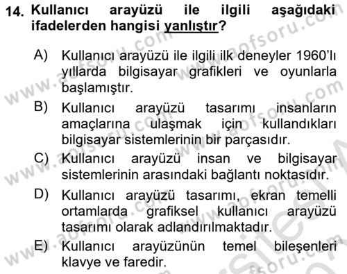Kullanıcı Deneyimi Tasarımı Dersi 2020 - 2021 Yılı Yaz Okulu Sınav Soruları 14. Soru