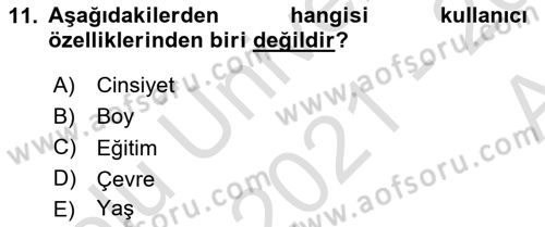 Kullanıcı Deneyimi Tasarımı Dersi Ara Sınavı Deneme Sınav Soruları 11. Soru