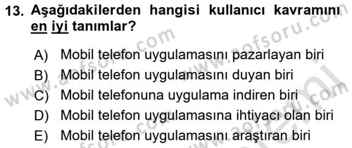 Kullanıcı Deneyimi Tasarımı Dersi Ara Sınavı Deneme Sınav Soruları 13. Soru