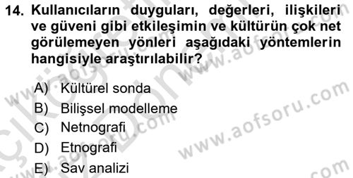Kullanıcı Deneyimi Tasarımı Dersi Ara Sınavı Deneme Sınav Soruları 14. Soru