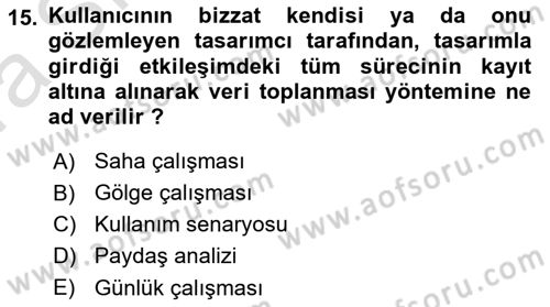 Kullanıcı Deneyimi Tasarımı Dersi Ara Sınavı Deneme Sınav Soruları 15. Soru