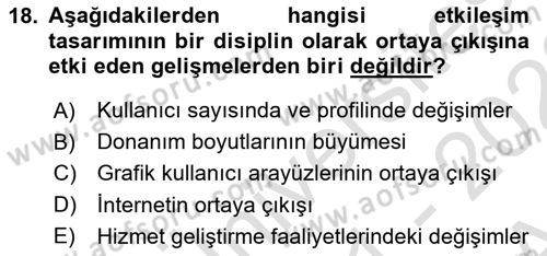 Kullanıcı Deneyimi Tasarımı Dersi 2021 - 2022 Yılı (Vize) Ara Sınav Soruları 18. Soru