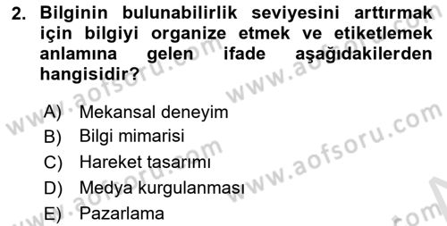 Kullanıcı Deneyimi Tasarımı Dersi Ara Sınavı Deneme Sınav Soruları 2. Soru