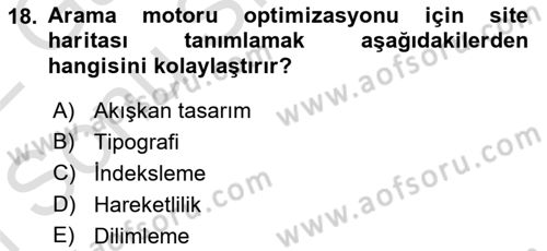 Kullanıcı Deneyimi Tasarımı Dersi 2021 - 2022 Yılı (Final) Dönem Sonu Sınavı 18. Soru